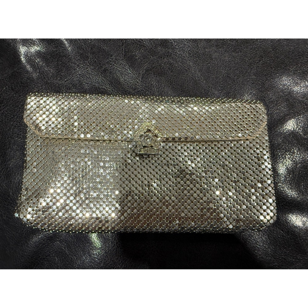 Whiting Davis Art Deco Mesh Evening Clutch Bag Sparkle‎ Rhinestone Closure